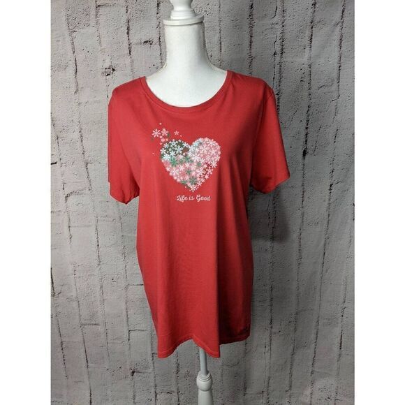 Life is‎ Good Heart Snowflake Crusher Tee T Shirt Size XL Red Graphic Cotton Tee - Picture 1 of 8